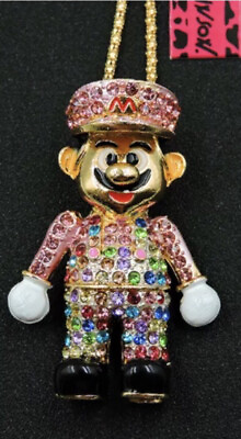 #ad Betsey Johnson Colorful Rhinestone Bib Hat Game Crystal Uncle Pendant Necklace $17.99
