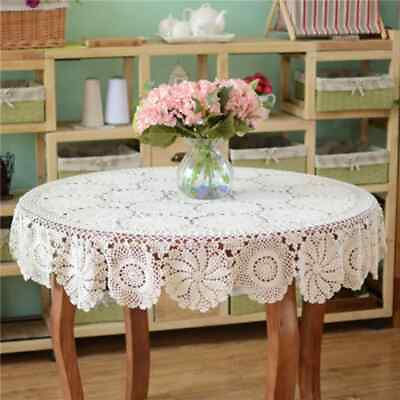 #ad Round Crochet White Beige Table Cloth Handmade Lace Tablecloth Hand Tablecloth $98.07