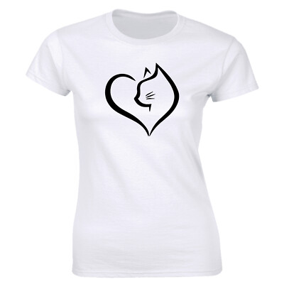 #ad Heart with Cat Image T Shirt for Women Cat Lover Tee $8.90
