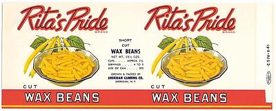#ad Wholesale Dealer#x27;s Lot 100 Rita#x27;s Pride Wax Beans Can Label Sheridan New York $4.99