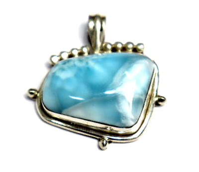 #ad Excellent Natural Handcrafted Sky Blue Larimar .925 Sterling Silver Pendant 38mm $32.00