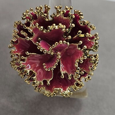 #ad Pink Enamel Gold tone Flower Fashion Stretch Ring Adjustable BARBIECORE $6.84