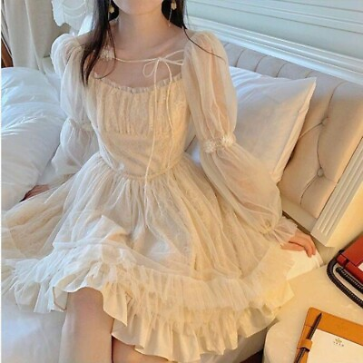 #ad French Style Lace Mesh Dress For Women Vintage Fairy Vintage Fashion Elegant $27.54