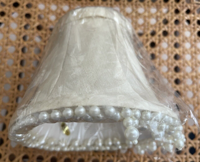 #ad Mini Lamp Shade 5quot; Chandelier Snap On Style Damask look Faux Silk Pearl Drops $6.99