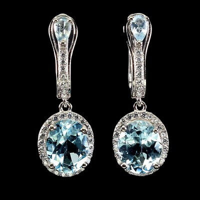 #ad Irradiated Oval Sky Blue Topaz 10x8mm Simulated Cz 925 Sterling Silver Earrings $229.99