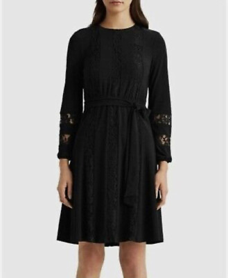 #ad Lauren Ralph Lauren Size 10 Women#x27;s Black Label Long Sleeve Lace Cocktail Dress $74.00