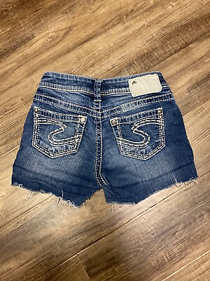 #ad SILVER Shorts Women Size 25 distressed mid rise Cut Offs $29.99