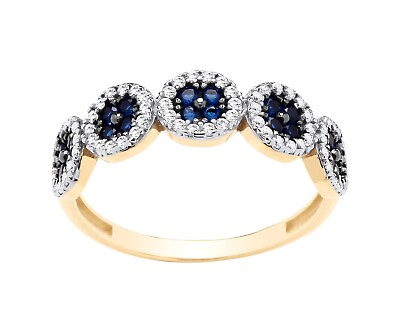 #ad 9ct Gold Blue Sapphire amp; cz Cluster Eternity Ring size J K L M N O P Q R S GBP 113.95