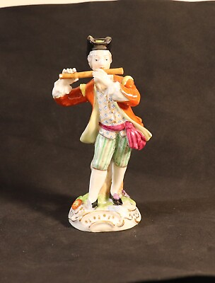 #ad Antique Dresden Porcelain Figurine Colonial Gentleman Man Playing Flute $19.99