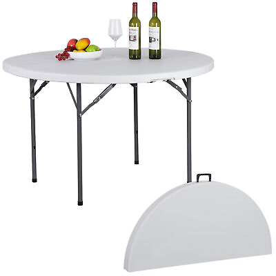 #ad 4ft Portable Plastic Folding Table Round Card Table Indoor Outdoor Dining Party $56.60