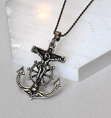 #ad #ad Sterling silver crucifix anchor pendant Cross pendant Necklace Rope Chain 18quot; $26.99