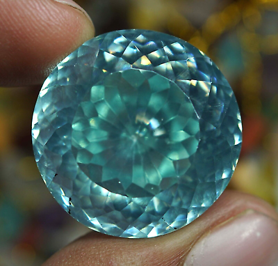 #ad 118 Ct Certified Natural Water Blue Zircon Cambodian Round Cut Loose Gemstone $31.59