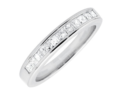 #ad 14K White Gold One Row Princess Genuine Diamond Wedding Ring Band 0.50ct. $641.01