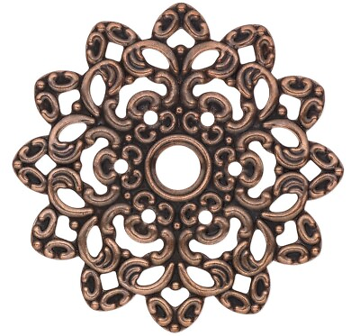 #ad 6 Antiqued Copper Plated Steel 47x47mm Filigree Flower Connectors $6.96