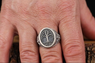 #ad Tree of Life Silver Men Ring silver men#x27;s ring tree silver ring handmade Ring $394.39