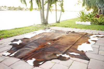 #ad Brindle Rodeo Cowhide Rug Hair on authentic leather rug size approx 6x7 ft $149.99