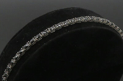 #ad 925 Sterling Silver Vintage Faceted Black Hematite Chain Bracelet BT8399 $65.65