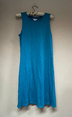 #ad J. Jill Womens Small Petite Round Neck A Line Tank Dress Blue Side Pockets $36.19