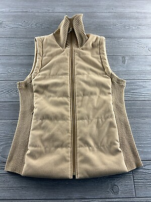 #ad Chico#x27;s Full Zip Vest Beige Khaki Quilted Stretch Size 0 Women Zipper Pockets $19.35