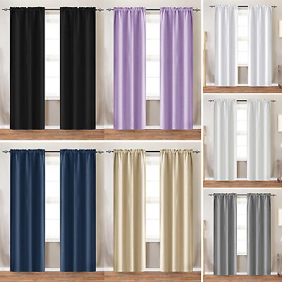 #ad 2.5quot; Rod Pocket Blackout Window Curtains for Living Room Drapes 2 Panels set $24.64