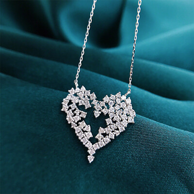 #ad Romantic Women Heart 925 Silver Filled Necklace Pendant Cubic Zircon Jewelry C $3.34