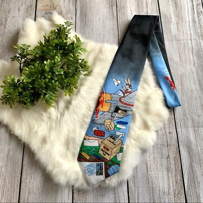 #ad Vintage 1997 Looney Tunes Stamp Collection Bugs Bunny Satin Neck Tie $18.69