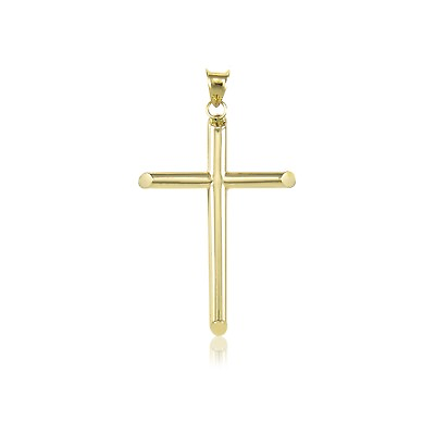 #ad 14K Yellow Gold Cross Pendant Polished Plain Latin Necklace Charm Men Women $138.44