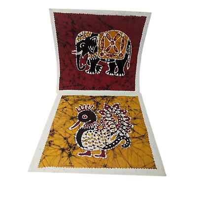 #ad 2 Batik Panels Duck Elephant Yellow Red Africa Animal Nursery Decor $28.99