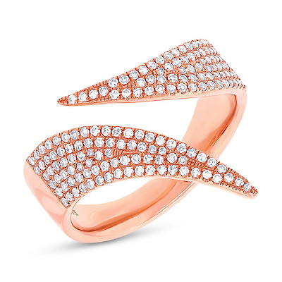 #ad Unique Diamond Ring 14K Rose Gold Open Wrap Statement Claw Triangle Pave Set 7 $1566.11