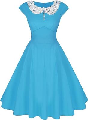 #ad Retro 1950#x27;S Light Blue Retro Knee Swing Length Dress Rockabilly Costume XL NWT $24.99