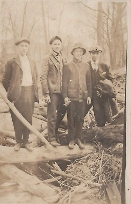 #ad Four Young Gentleman Boys Hanging Outside Vintage Real Photo Back Post Card $7.17