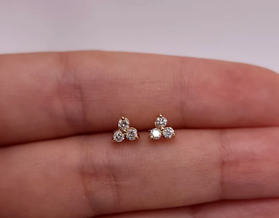 #ad 3 Stone Genuine Diamond Earrings In 14K Yellow Gold 0.24Ct Women#x27;s Earrings $336.80