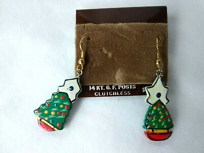 #ad 14 KT. G.F. Gold Post Holiday Christmas Tree Women Hook Earrings Gift $8.99