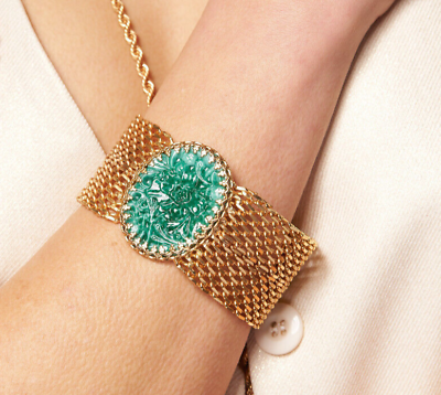 #ad #ad Women#x27;s Bracelet Jersey Golden Gold With Locket Wristband Vintage Style Italian $213.52