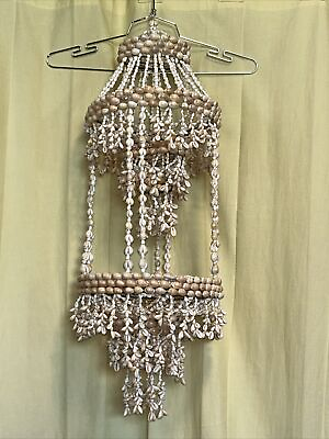#ad VTG Hanging Seashell Chandelier Cowrie Shells Nautical Beach heavy 30 inches $52.00