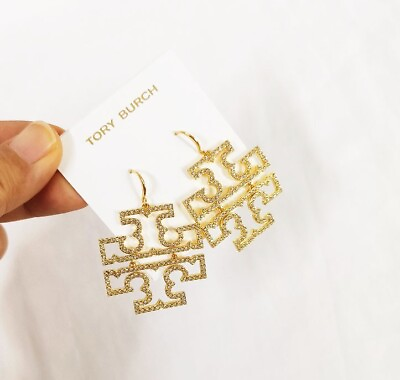 #ad #ad NewTory Burch BRITTEN Logo Drop Dangle crystal Earrings Gold $33.99