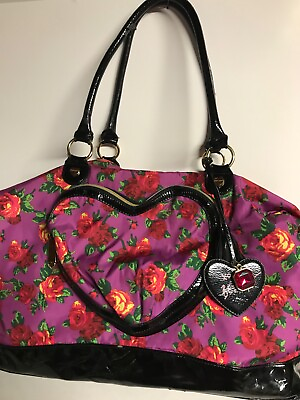 #ad BETSEY JOHNSON EX LARGE TOTE WITH FRONT HEART POCKET HARD TO FIND  $24.99