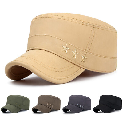 #ad Unisex Army Hats Flat Top Caps Cadet Hat Baseball Hat Military Cap Autumn Casual $7.50