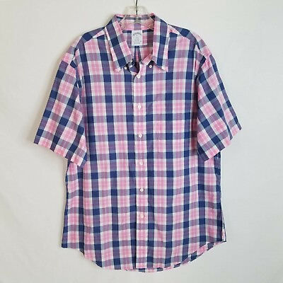 #ad Brooks Brothers Regent Mens Plaid Button Front Short Sleeve Shirt Large TP526 $14.99