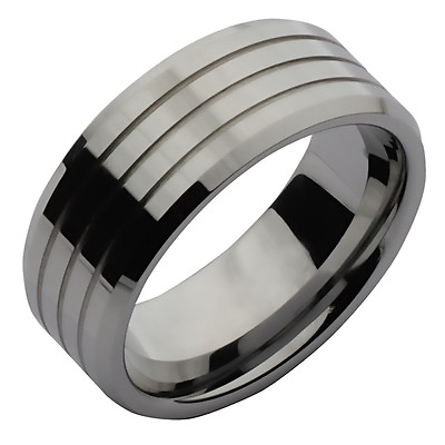 #ad Nickel Free Tungsten Ring Grooved Wedding Band 9mm GBP 69.99