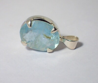 #ad Aquamarine Gemstone Pendant Blue Handmade 925 Sterling Silver Indian Jewelry $29.75
