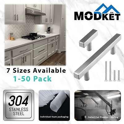 #ad Brushed Nickel Square Modern Cabinet Handles Pulls Knobs Kitchen Stainless Steel $119.38