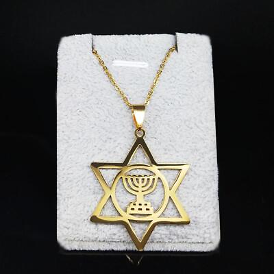 #ad Jewish Star of David Menorah Necklace Pendant Israel $15.00