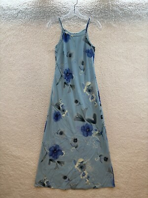 #ad 90s Vintage Maxi Dress Large Blue Floral Full Length Sleeveless Summer Wedding $48.00