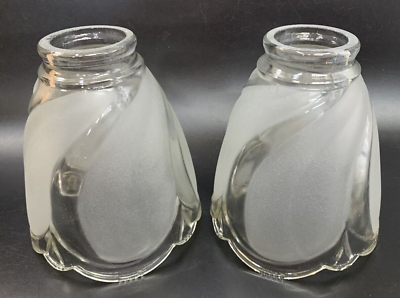 #ad Glass Light Shades Lot of 2 Beaded Frosted Clear Vintage REPLACEMENT Fitter 2quot; $37.14