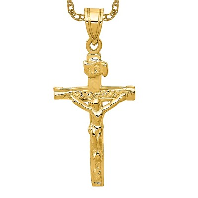 #ad 14K Yellow Gold Inri Lord Jesus Christ Crucifix Holy Cross Necklace Religious... $347.00