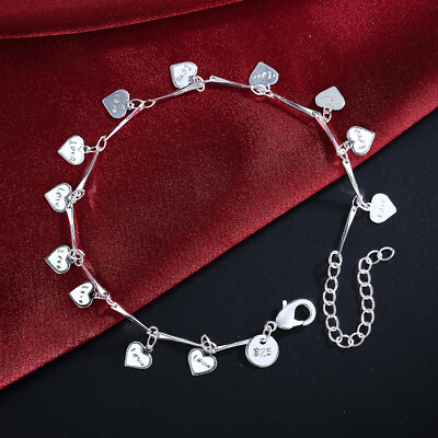 #ad Fine 925 sterling silver Romantic heart Bracelets for Women fashion jewelry gift C $2.68