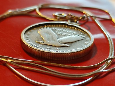 #ad 1928 United States Silver Quarter Dollar Pendant and Silver Snake Chain $79.50