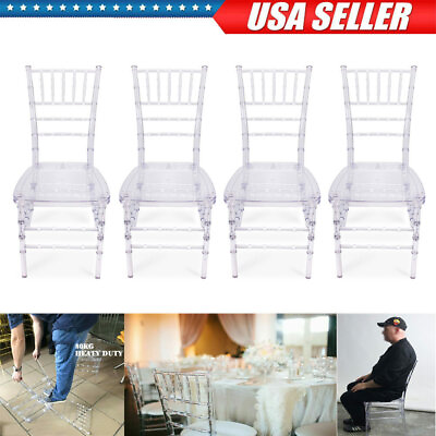 #ad 4PCS Crystal Wedding Party Event Stackable Clear Dining Ghost Chiavari Chairs US $268.77