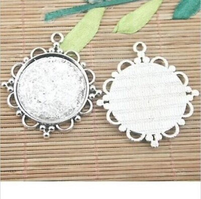 #ad 4pc tibetan silver color textured back round cabochon settings pendant EF1213 $3.90